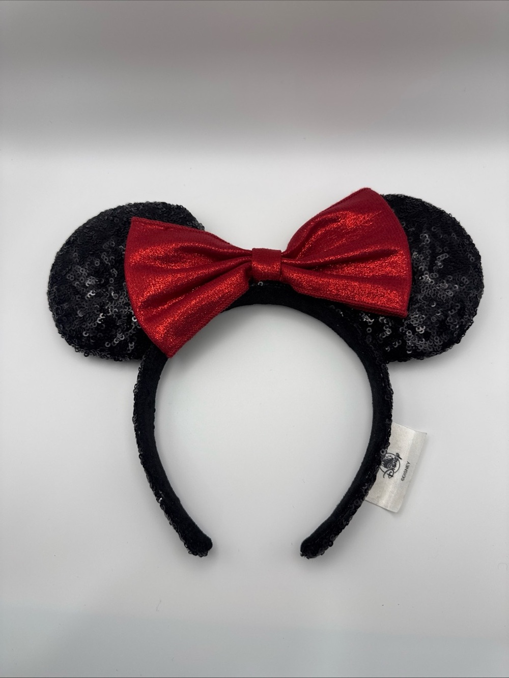 Disney Black Sequin Minnie Ears Headband with Red Bow
